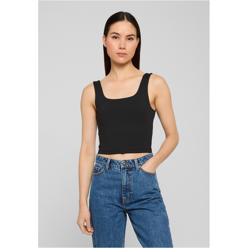 Urban Classics - Cropped Polyamide Mouwloze top - Zwart/Wit
